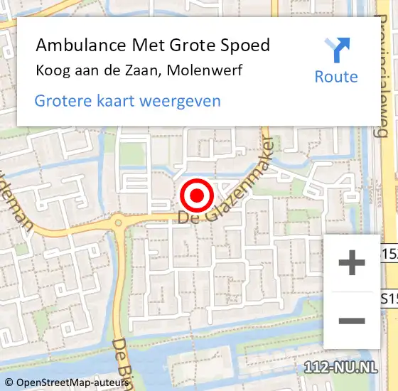 Locatie op kaart van de 112 melding: Ambulance Met Grote Spoed Naar Koog aan de Zaan, Molenwerf op 16 januari 2024 20:10