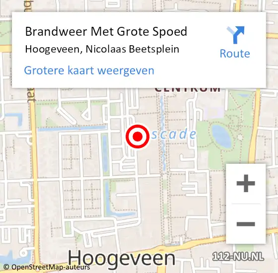 Locatie op kaart van de 112 melding: Brandweer Met Grote Spoed Naar Hoogeveen, Nicolaas Beetsplein op 22 september 2014 13:13