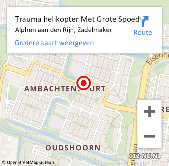 Locatie op kaart van de 112 melding: Trauma helikopter Met Grote Spoed Naar Alphen aan den Rijn, Zadelmaker op 16 januari 2024 21:21