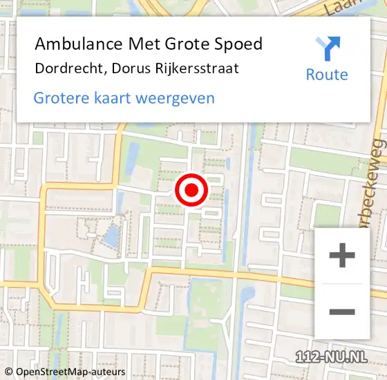 Locatie op kaart van de 112 melding: Ambulance Met Grote Spoed Naar Dordrecht, Dorus Rijkersstraat op 16 januari 2024 22:22