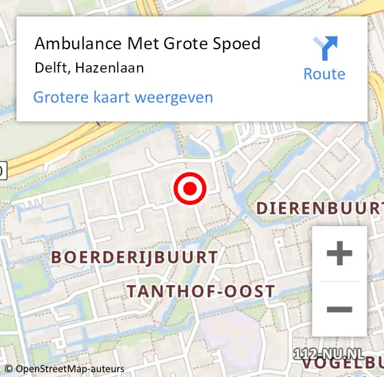 Locatie op kaart van de 112 melding: Ambulance Met Grote Spoed Naar Delft, Hazenlaan op 16 januari 2024 22:26