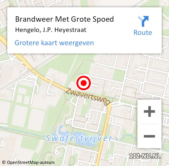 Locatie op kaart van de 112 melding: Brandweer Met Grote Spoed Naar Hengelo, J.P. Heyestraat op 16 januari 2024 22:55