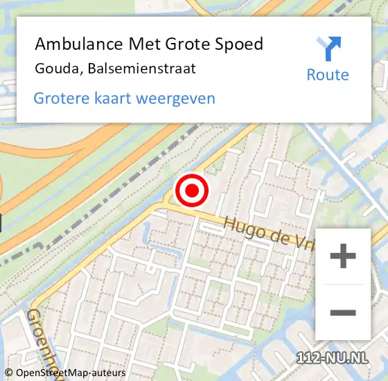 Locatie op kaart van de 112 melding: Ambulance Met Grote Spoed Naar Gouda, Balsemienstraat op 16 januari 2024 23:55