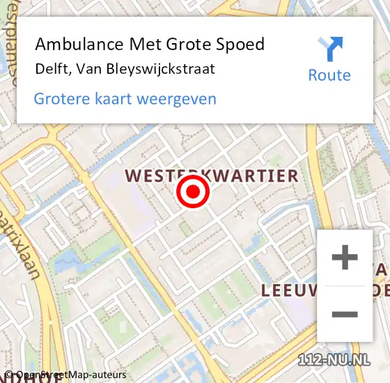 Locatie op kaart van de 112 melding: Ambulance Met Grote Spoed Naar Delft, Van Bleyswijckstraat op 17 januari 2024 00:21