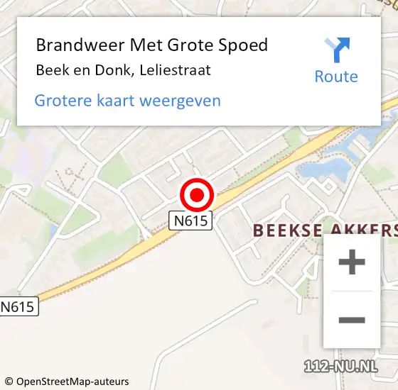 Locatie op kaart van de 112 melding: Brandweer Met Grote Spoed Naar Beek en Donk, Leliestraat op 17 januari 2024 00:21