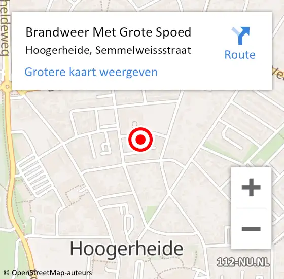 Locatie op kaart van de 112 melding: Brandweer Met Grote Spoed Naar Hoogerheide, Semmelweissstraat op 17 januari 2024 01:50