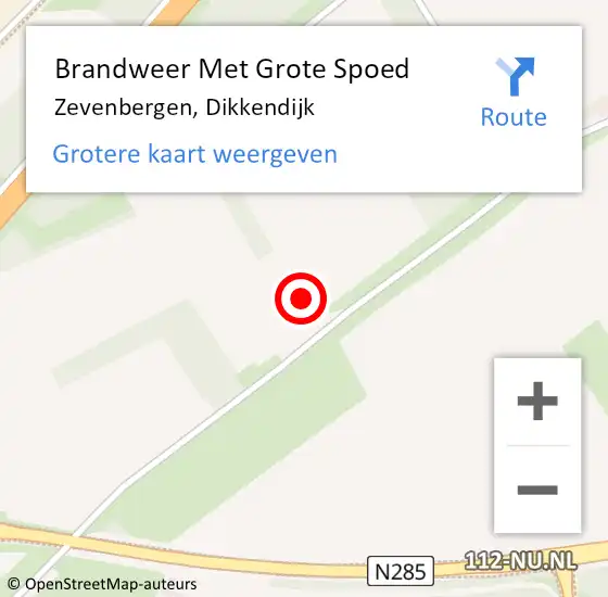 Locatie op kaart van de 112 melding: Brandweer Met Grote Spoed Naar Zevenbergen, Dikkendijk op 17 januari 2024 01:56