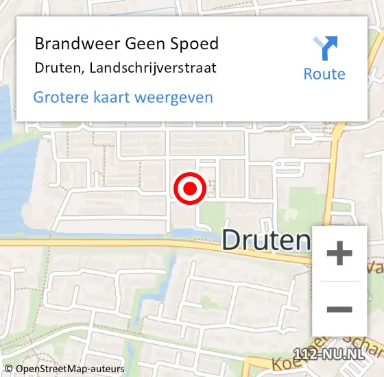 Locatie op kaart van de 112 melding: Brandweer Geen Spoed Naar Druten, Landschrijverstraat op 17 januari 2024 03:41