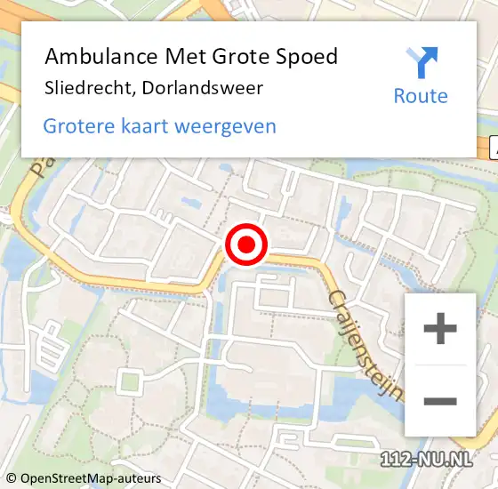 Locatie op kaart van de 112 melding: Ambulance Met Grote Spoed Naar Sliedrecht, Dorlandsweer op 17 januari 2024 03:50