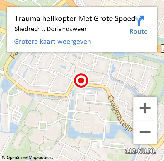 Locatie op kaart van de 112 melding: Trauma helikopter Met Grote Spoed Naar Sliedrecht, Dorlandsweer op 17 januari 2024 03:51