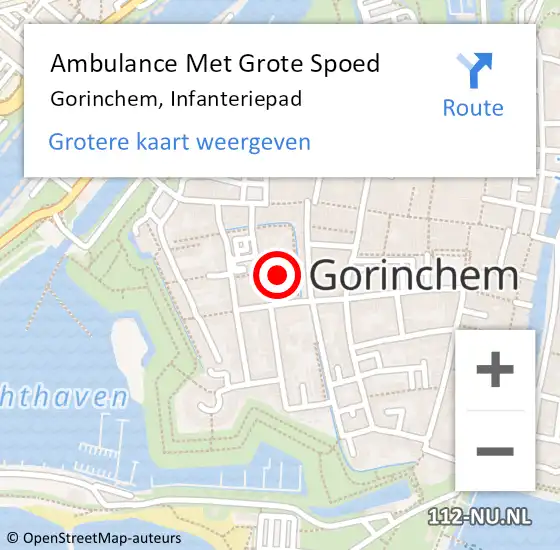 Locatie op kaart van de 112 melding: Ambulance Met Grote Spoed Naar Gorinchem, Infanteriepad op 17 januari 2024 06:30