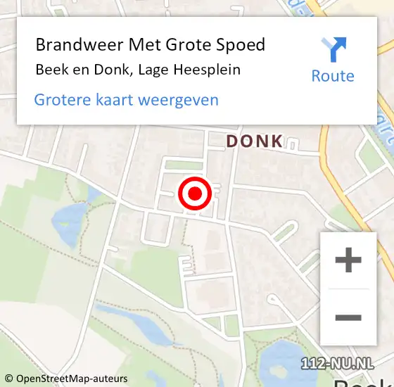 Locatie op kaart van de 112 melding: Brandweer Met Grote Spoed Naar Beek en Donk, Lage Heesplein op 17 januari 2024 06:34