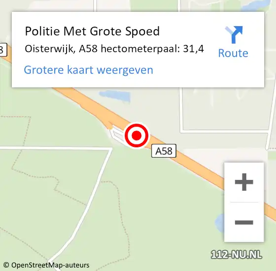 Locatie op kaart van de 112 melding: Politie Met Grote Spoed Naar Oisterwijk, A58 hectometerpaal: 31,4 op 17 januari 2024 07:49