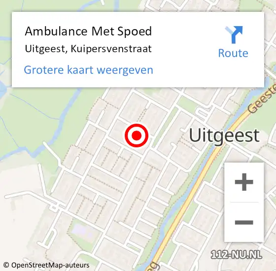 Locatie op kaart van de 112 melding: Ambulance Met Spoed Naar Uitgeest, Kuipersvenstraat op 17 januari 2024 07:58