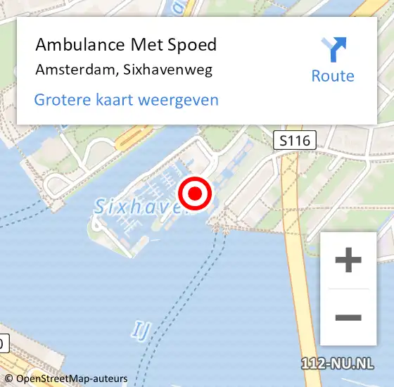 Locatie op kaart van de 112 melding: Ambulance Met Spoed Naar Amsterdam, Sixhavenweg op 17 januari 2024 08:16