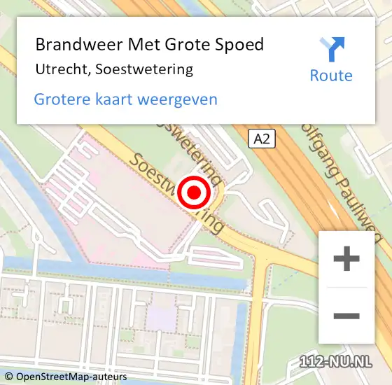 Locatie op kaart van de 112 melding: Brandweer Met Grote Spoed Naar Utrecht, Soestwetering op 17 januari 2024 08:50