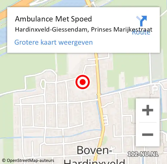 Locatie op kaart van de 112 melding: Ambulance Met Spoed Naar Hardinxveld-Giessendam, Prinses Marijkestraat op 17 januari 2024 08:53