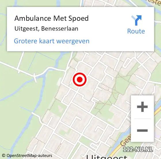 Locatie op kaart van de 112 melding: Ambulance Met Spoed Naar Uitgeest, Benesserlaan op 17 januari 2024 09:21