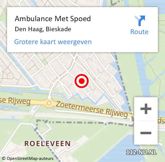 Locatie op kaart van de 112 melding: Ambulance Met Spoed Naar Den Haag, Bieskade op 17 januari 2024 09:36