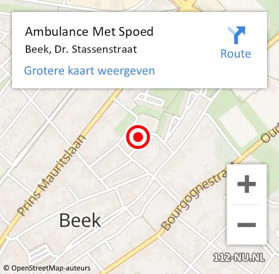 Locatie op kaart van de 112 melding: Ambulance Met Spoed Naar Beek, Dr. Stassenstraat op 22 september 2014 13:47