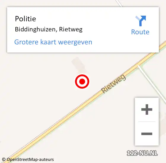 Locatie op kaart van de 112 melding: Politie Biddinghuizen, Rietweg op 17 januari 2024 10:04