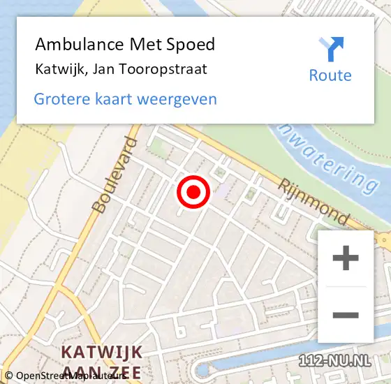 Locatie op kaart van de 112 melding: Ambulance Met Spoed Naar Katwijk, Jan Tooropstraat op 17 januari 2024 10:05