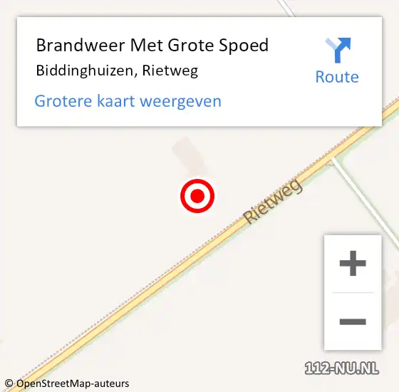 Locatie op kaart van de 112 melding: Brandweer Met Grote Spoed Naar Biddinghuizen, Rietweg op 17 januari 2024 10:06