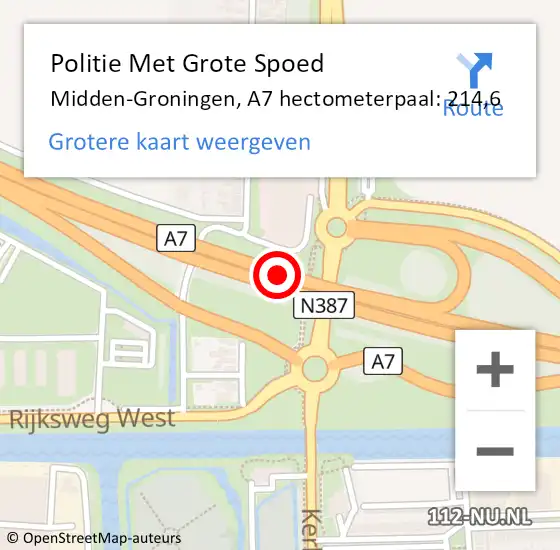 Locatie op kaart van de 112 melding: Politie Met Grote Spoed Naar Midden-Groningen, A7 hectometerpaal: 214,6 op 17 januari 2024 10:08