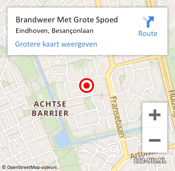 Locatie op kaart van de 112 melding: Brandweer Met Grote Spoed Naar Eindhoven, Besançonlaan op 17 januari 2024 10:10