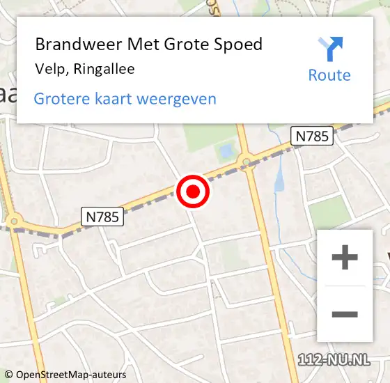 Locatie op kaart van de 112 melding: Brandweer Met Grote Spoed Naar Velp, Ringallee op 17 januari 2024 10:28