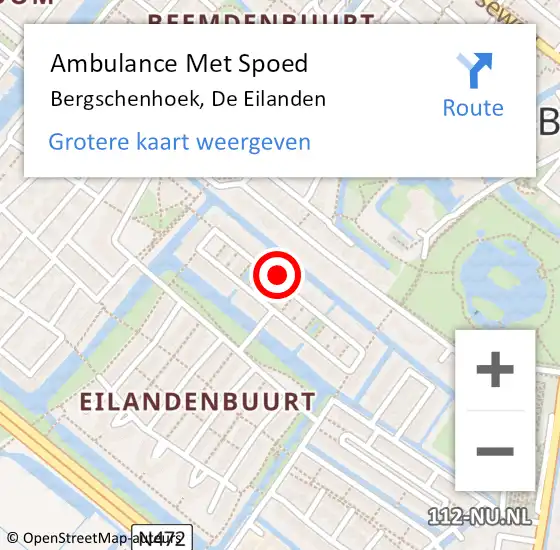 Locatie op kaart van de 112 melding: Ambulance Met Spoed Naar Bergschenhoek, De Eilanden op 17 januari 2024 10:50