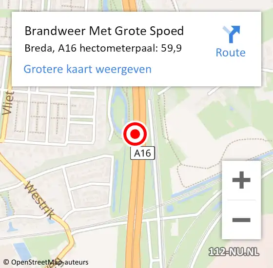 Locatie op kaart van de 112 melding: Brandweer Met Grote Spoed Naar Breda, A16 hectometerpaal: 59,9 op 17 januari 2024 11:06