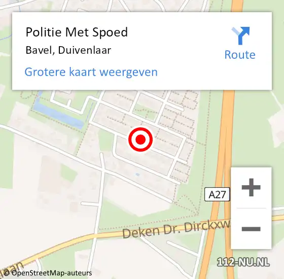 Locatie op kaart van de 112 melding: Politie Met Spoed Naar Bavel, Duivenlaar op 17 januari 2024 11:17