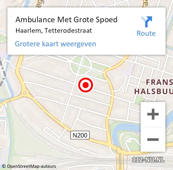 Locatie op kaart van de 112 melding: Ambulance Met Grote Spoed Naar Haarlem, Tetterodestraat op 17 januari 2024 11:22