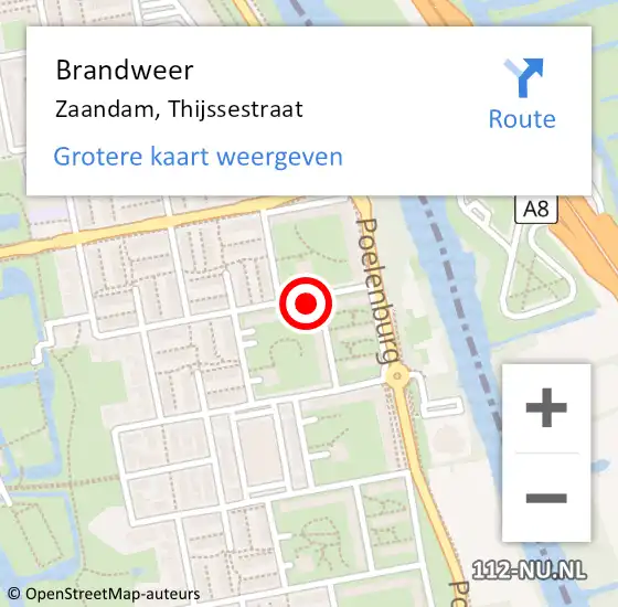 Locatie op kaart van de 112 melding: Brandweer Zaandam, Thijssestraat op 17 januari 2024 11:26