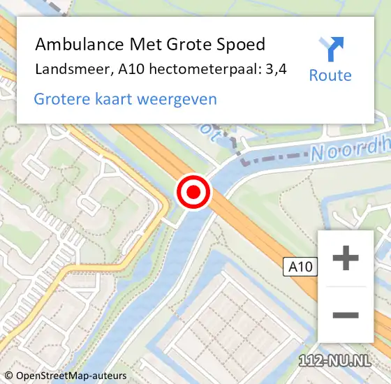 Locatie op kaart van de 112 melding: Ambulance Met Grote Spoed Naar Landsmeer, A10 hectometerpaal: 3,4 op 17 januari 2024 11:34