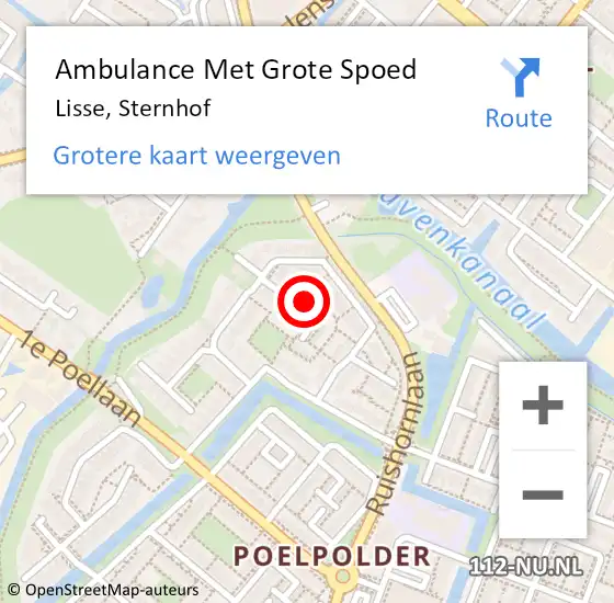 Locatie op kaart van de 112 melding: Ambulance Met Grote Spoed Naar Lisse, Sternhof op 22 september 2014 14:00