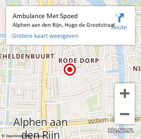 Locatie op kaart van de 112 melding: Ambulance Met Spoed Naar Alphen aan den Rijn, Hugo de Grootstraat op 17 januari 2024 11:55