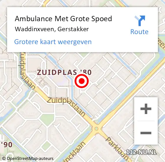 Locatie op kaart van de 112 melding: Ambulance Met Grote Spoed Naar Waddinxveen, Gerstakker op 17 januari 2024 12:06