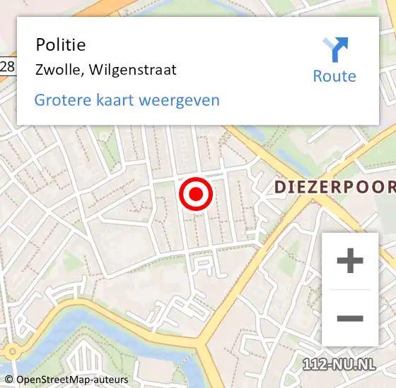 Locatie op kaart van de 112 melding: Politie Zwolle, Wilgenstraat op 17 januari 2024 12:23