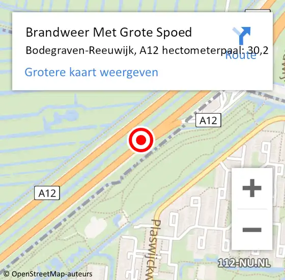 Locatie op kaart van de 112 melding: Brandweer Met Grote Spoed Naar Bodegraven-Reeuwijk, A12 hectometerpaal: 30,2 op 17 januari 2024 12:36