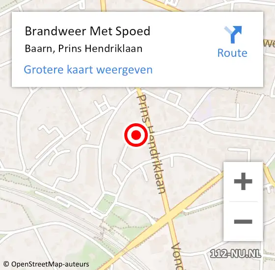 Locatie op kaart van de 112 melding: Brandweer Met Spoed Naar Baarn, Prins Hendriklaan op 17 januari 2024 12:44