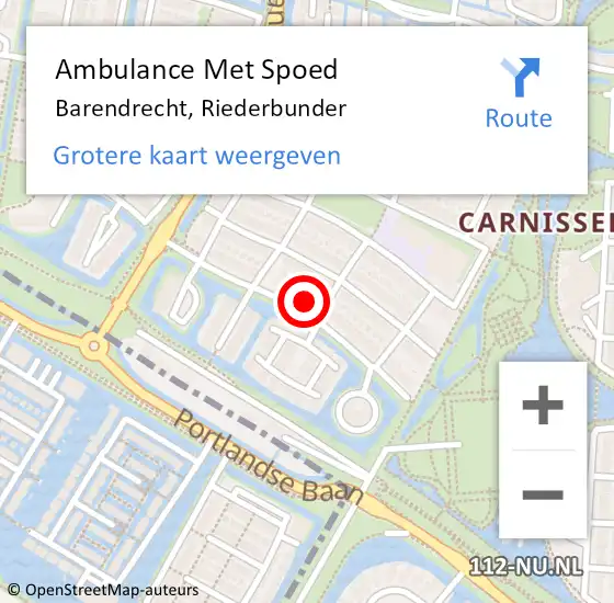 Locatie op kaart van de 112 melding: Ambulance Met Spoed Naar Barendrecht, Riederbunder op 17 januari 2024 12:51