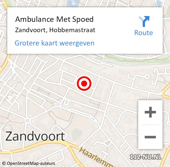 Locatie op kaart van de 112 melding: Ambulance Met Spoed Naar Zandvoort, Hobbemastraat op 17 januari 2024 13:07