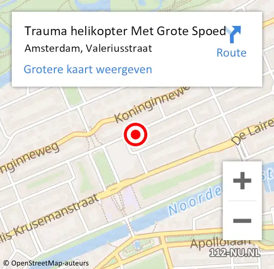 Locatie op kaart van de 112 melding: Trauma helikopter Met Grote Spoed Naar Amsterdam, Valeriusstraat op 17 januari 2024 13:28