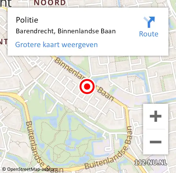 Locatie op kaart van de 112 melding: Politie Barendrecht, Binnenlandse Baan op 17 januari 2024 13:37