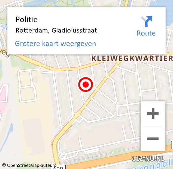 Locatie op kaart van de 112 melding: Politie Rotterdam, Gladiolusstraat op 17 januari 2024 13:40