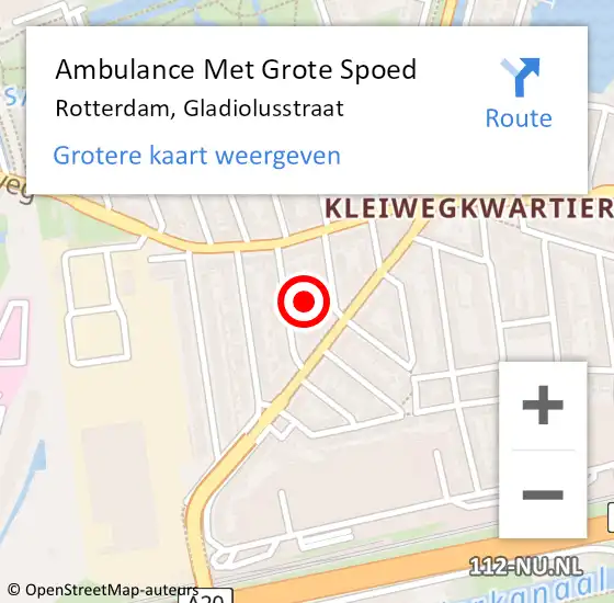 Locatie op kaart van de 112 melding: Ambulance Met Grote Spoed Naar Rotterdam, Gladiolusstraat op 17 januari 2024 13:41