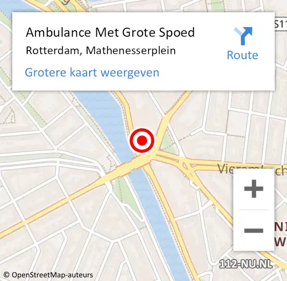 Locatie op kaart van de 112 melding: Ambulance Met Grote Spoed Naar Rotterdam, Mathenesserplein op 17 januari 2024 13:45