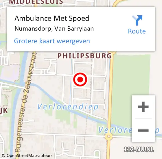 Locatie op kaart van de 112 melding: Ambulance Met Spoed Naar Numansdorp, Van Barrylaan op 17 januari 2024 13:51